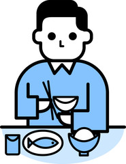 朝食を食べる男性