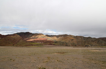 Tibetan Village among the mountains, Tibet, China. 