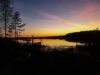 Evening sunset on a lake in Russia.