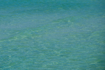 Beautiful sea landscape with turquoise water with copy space for your advertising text message or promotional content. Sea texture or pattern, summer background.