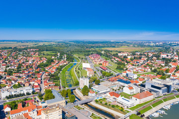 Fototapeta premium City of Vukovar and Danube river, Slavonia and Srijem regions of Croatia, drone aerial view