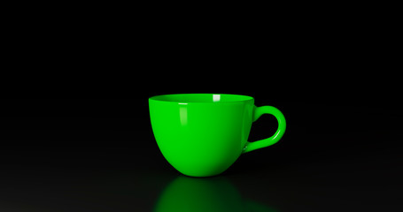 a green cup of coffee on black background
