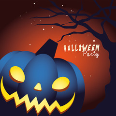 Halloween pumpkin cartoon at tree vector design