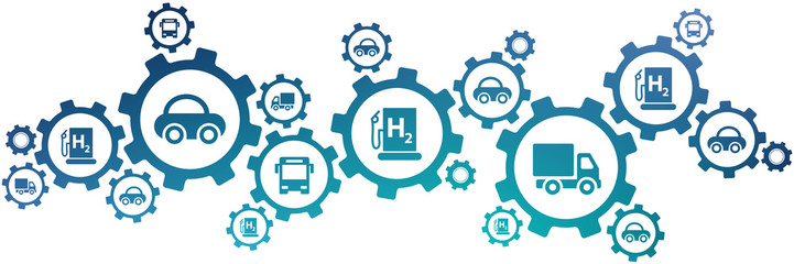 Hydrogen fuel vector illustration. Concept with connected icons related to h2 alternative & green energy, hybrid cars or sustainable transport.