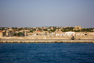 Obraz premium Greece. Rhodes island. Rest at the sea. Euro-trip. Sea water surface. Coast of Greece.