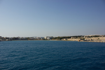 Fototapeta premium Greece. Rhodes island. Rest at the sea. Euro-trip. Sea water surface. Coast of Greece.