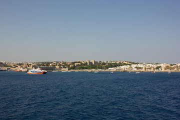 Fototapeta premium Greece. Rhodes island. Rest at the sea. Euro-trip. Sea water surface. Coast of Greece.