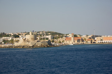 Obraz premium Greece. Rhodes island. Rest at the sea. Euro-trip. Sea water surface. Coast of Greece.