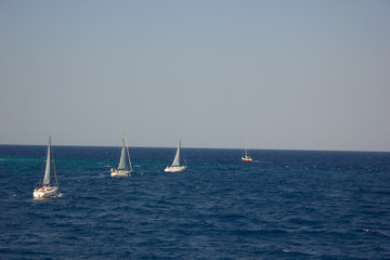 Greece. Rhodes island. Rest at the sea. Euro-trip. Sea water surface. Boats.
