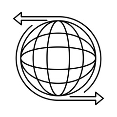 sphere world with arrows around line style icon