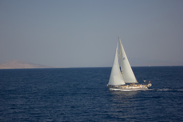 Greece. Rhodes island. Rest at the sea. Euro-trip. Sea water surface. Boats.