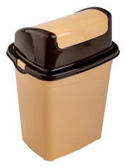 brown plastic trash can with lid