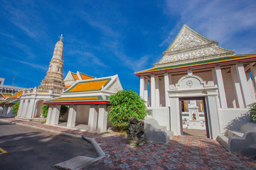 Background of religious tourist attractions in Bangkok (Wat Thaepthidaaraam) is a beautiful church.