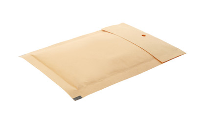 Kraft paper envelope isolated on white. Mail service