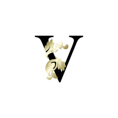 initial letter V luxury overlapping ornament gold color