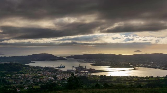 Ferrol Estuary View from Coto do Rei Fene Galicia Time-Lapse