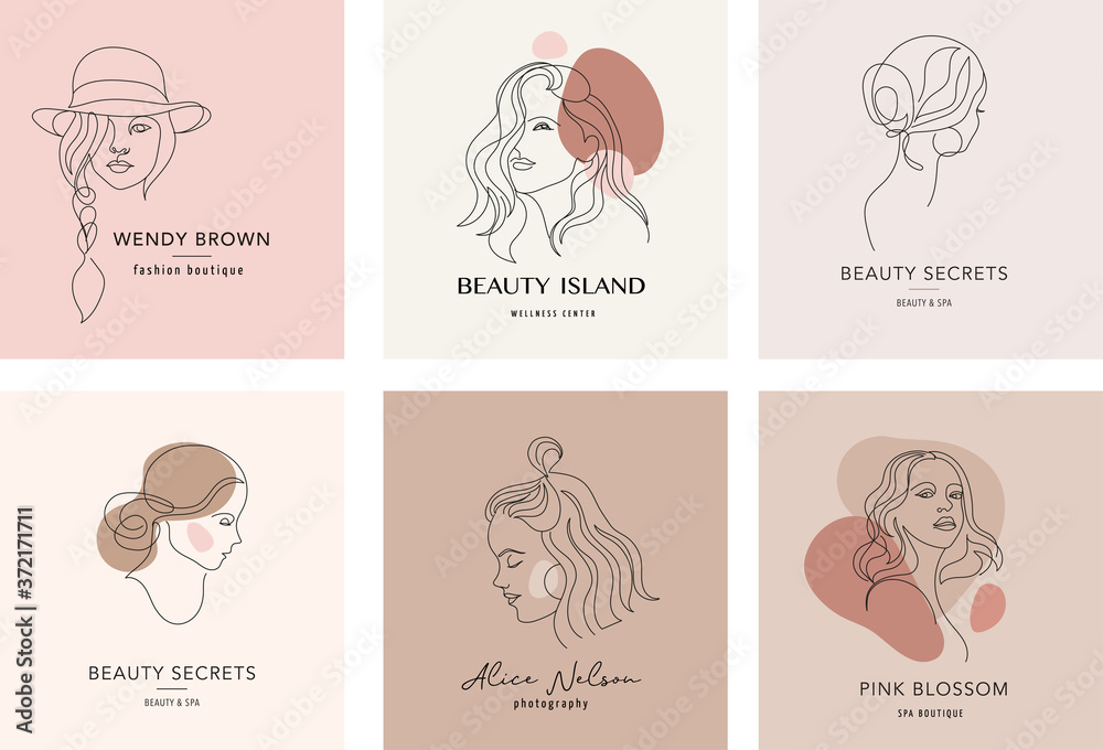 Canvas Prints vector logo and branding design templates in minimal style, for beauty center, fashion studio, hairc