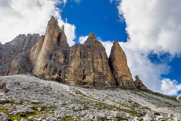 View from the three peaks of Lavaredo in the Sexten Dolomites of Italy.