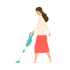 Vector illustration of people vacuuming the room. People doing housework.