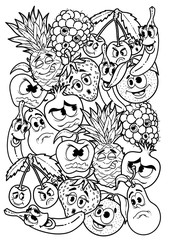 doodle fruit black and white