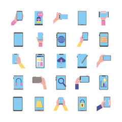 bundle of twenty five smartphones devices set icons