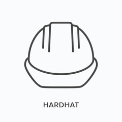 Helmet line icon. Vector outline illustration of safety hat, construction hardhat flat sign. Worker protective equipment thin linear pictogram