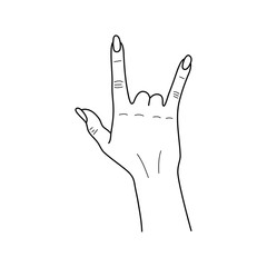Hand drawn goat hand gesture isolated on white background. Sketch. Vector illustration.