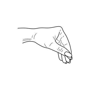 Pinch. Female hand holding something delicate or small. Sketch. Vector illustration.