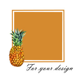 Seamless illustration for your design with pineapple isolated on white background with yellow square