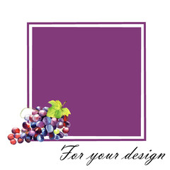 Seamless illustration for your design with grapes isolated on white background with violet square