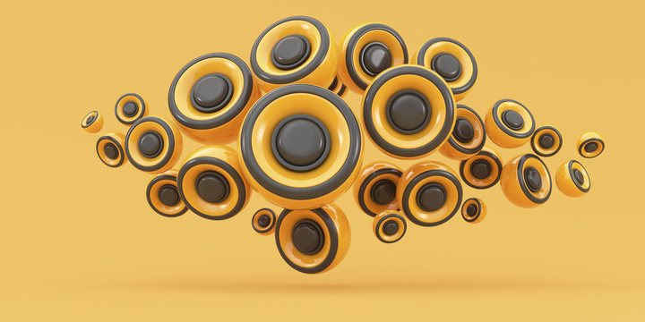Abstraction illustration. Abstract yellow spheres with black on a yellow background. 3d render illustration. Illustration for advertising.