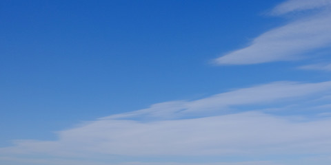 Blue spring sky with white clouds. Beautiful background.