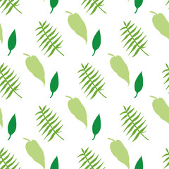 Fototapeta na wymiar Seamless pattern with stylish green leaves silhouettes on white background. Vector image.