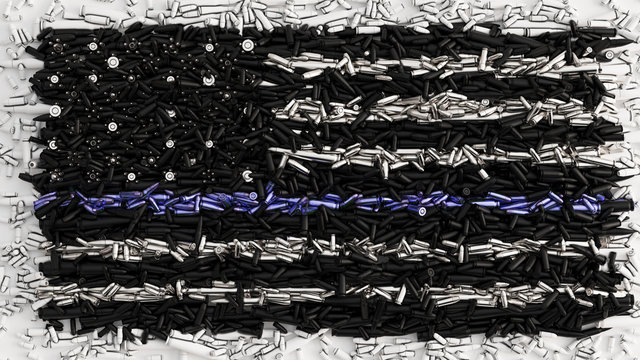 Thin Blue Line USA Flag formed out of bullets 3d illustration 3d render