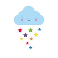 Obraz premium cloud sky with stars kawaii comic character flat style