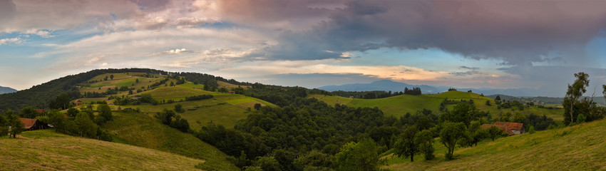 Panoramic view of the Bucegi Mountains from Holbav, Romania