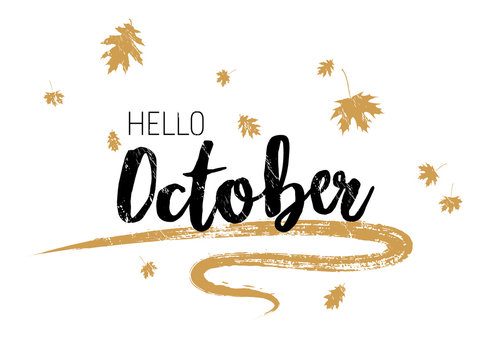 Hello October autumn seasonal calligraphic banner
