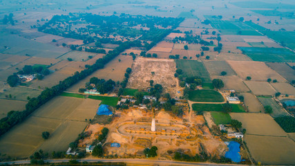 Drone view of Indian forest and agriculture field