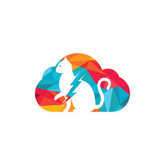 Fototapeta na wymiar Flash cat vector logo design. Cat and thunderstorm with cloud icon logo.