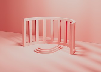 3D render or illustration, Podium or stairs on blank background for product display. Pink. 