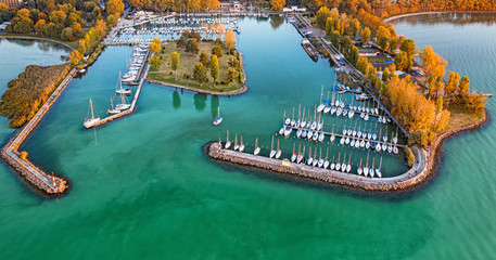 Aerial view on the port at lake Balaton