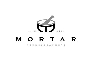 Pharmacy logo design icon mortar letter M - obrazy, fototapety, plakaty