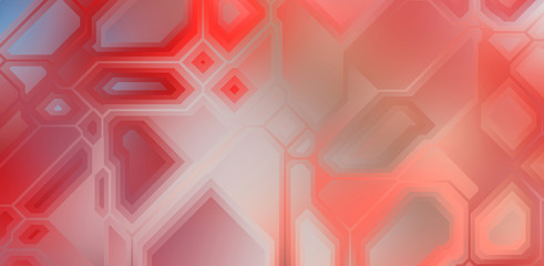 Layers of colorful and vibrant geometrical shapes. Digital illustration of a tech layout. Futuristic design template.