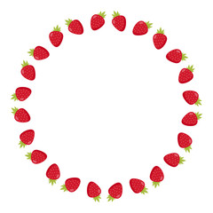 Round frame with cozy stylish strawberry on white background. Vector image.