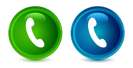 Phone icon artistic shiny glossy blue and green round button set