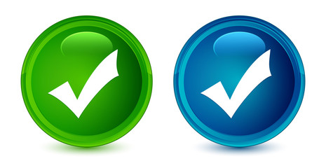 Validation icon artistic shiny glossy blue and green round button set