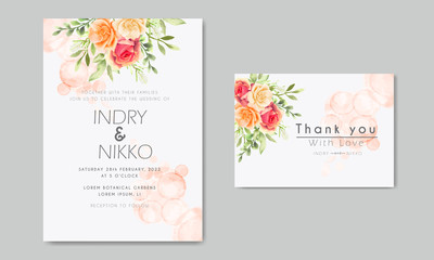 Fototapeta na wymiar beautiful and elegant watercolor wedding invitation cards with flower and leaves