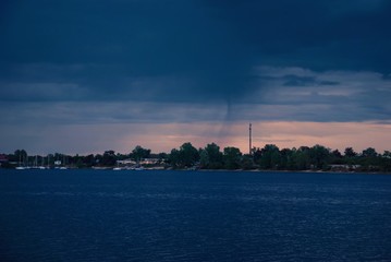 Sunsets, sunset sky and clouds, stormy weather, river photography 
