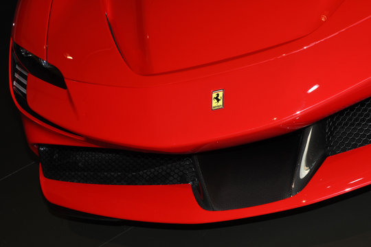 Mugello Circuit, 25 October 2019: Detail of Ferrari SF90 Stradale on display during Finali Mondiali Ferrari 2019 at Mugello Circuit in Italy.
