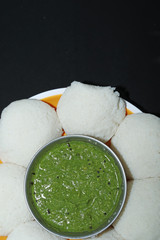 Idly with Coriander mint Chutney, South indian breakfast